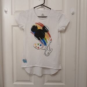 Disney Parks Mickey Mouse T-Shirt Girls Size L White Glitter Silhouette Mickey